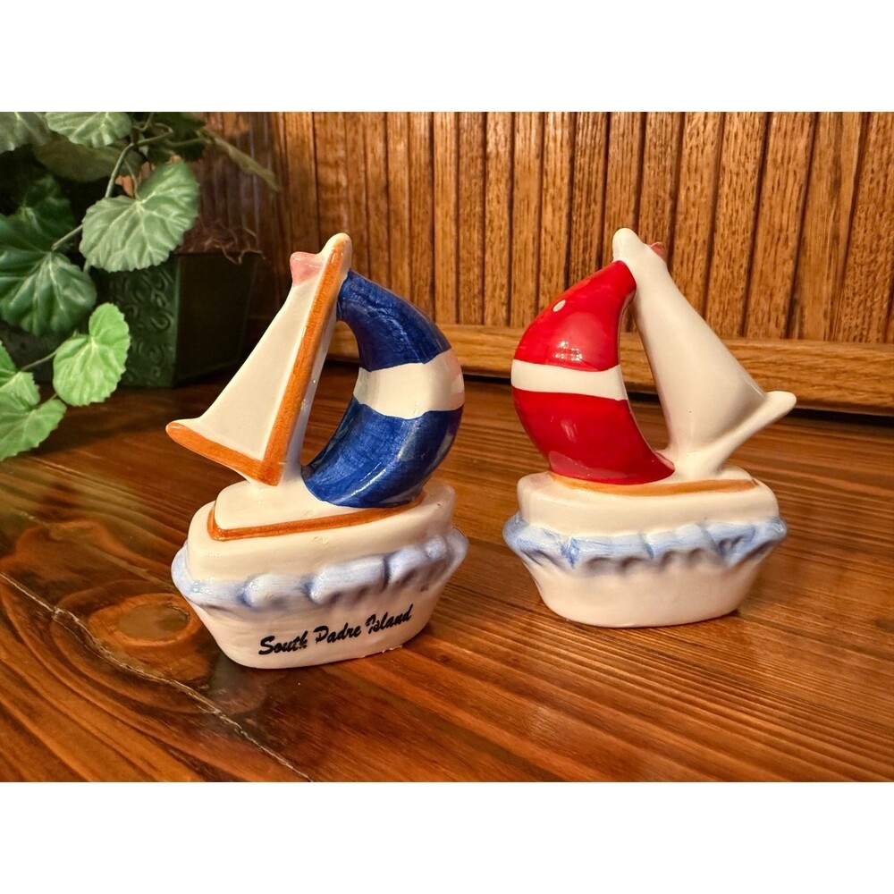 South Padre Island Sailboat Salt & Pepper Shakers Nautical Coastal Decor